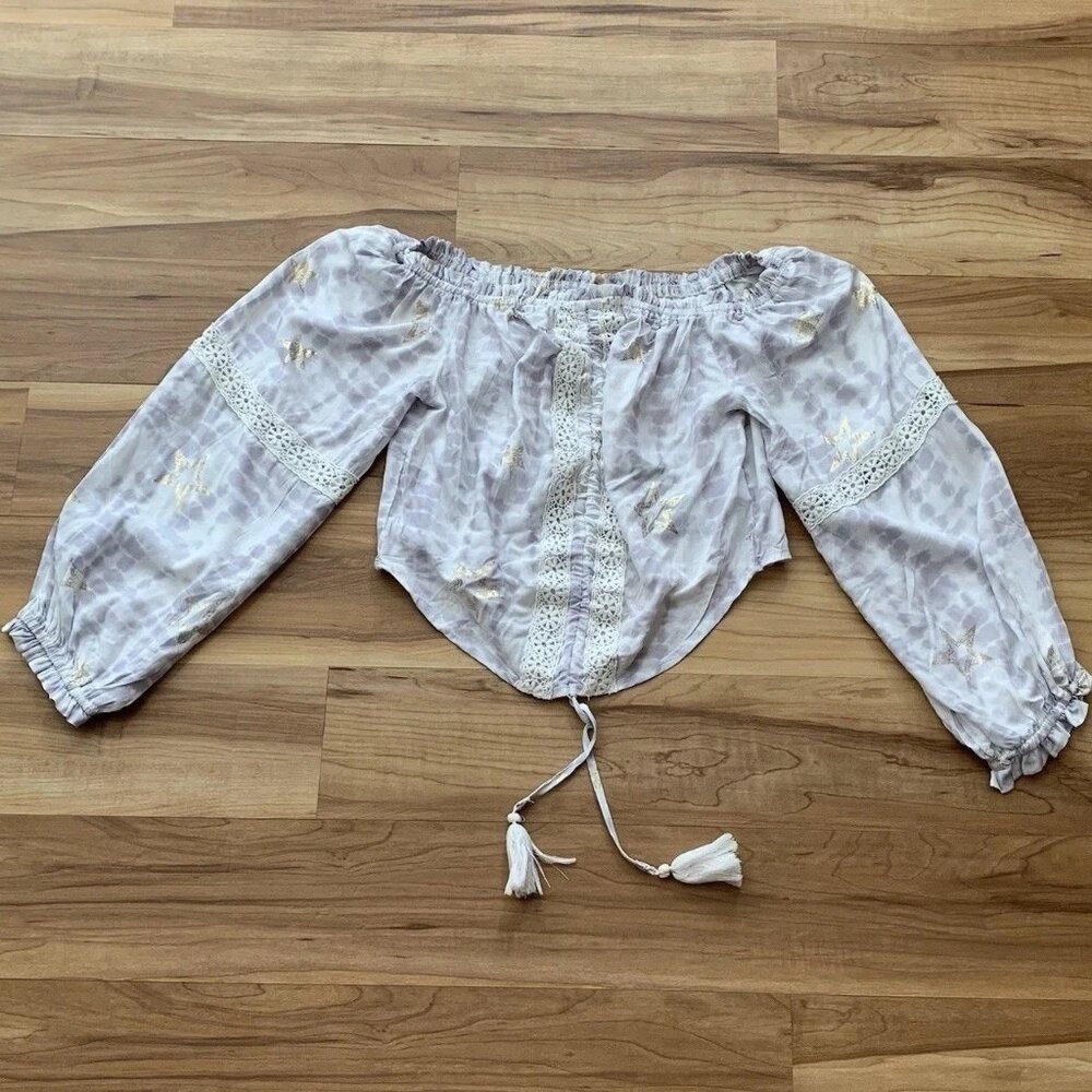 Surf Gypsy Off Shoulder Tie Dye Crop Top Pastel Purple Boho Shirt Size Medium